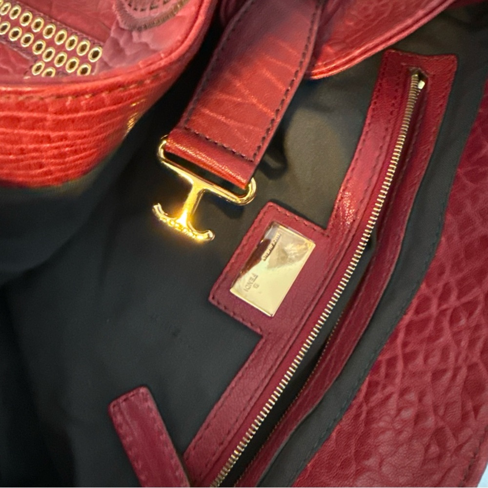 Fendi Red Textured Leather Satchel - Picture 8 of 15